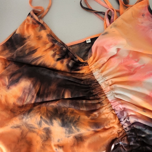 Shein Size 4XL Plus Tie Dye Drawstring Front Ruched Cami Dress - Picture 4 of 5